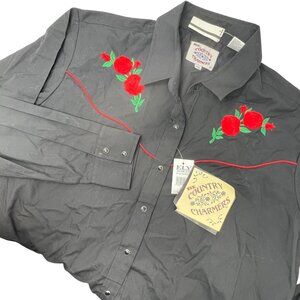 Ely Country Charmers Western Shirt XXL Women's Black Floral Roses Long Sleeve